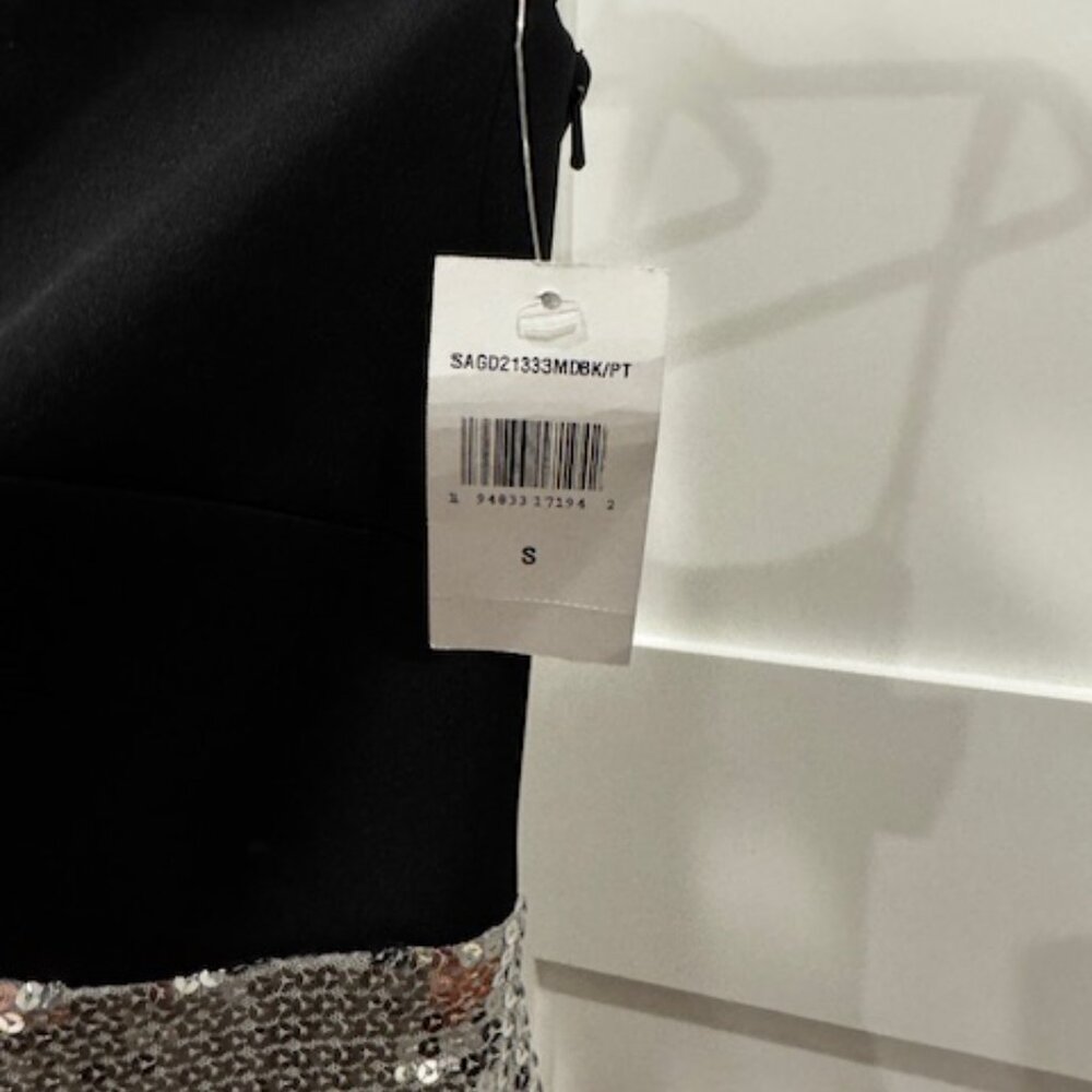 SHO by Tadashi Shoji, Sequin One-Shoulder Black Scuba Dress, Size S, NWT - Picture 5 of 8